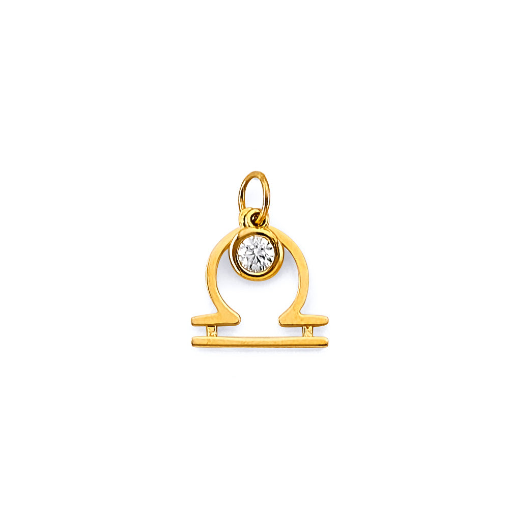 14K Yellow Gold CZ Libra Zodiac Pendant