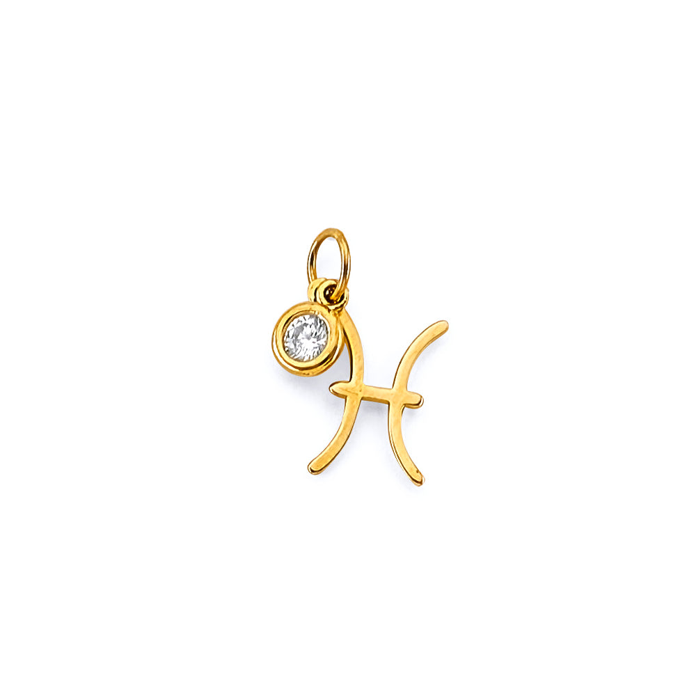 14K Yellow Gold CZ Pisces Zodiac Pendant