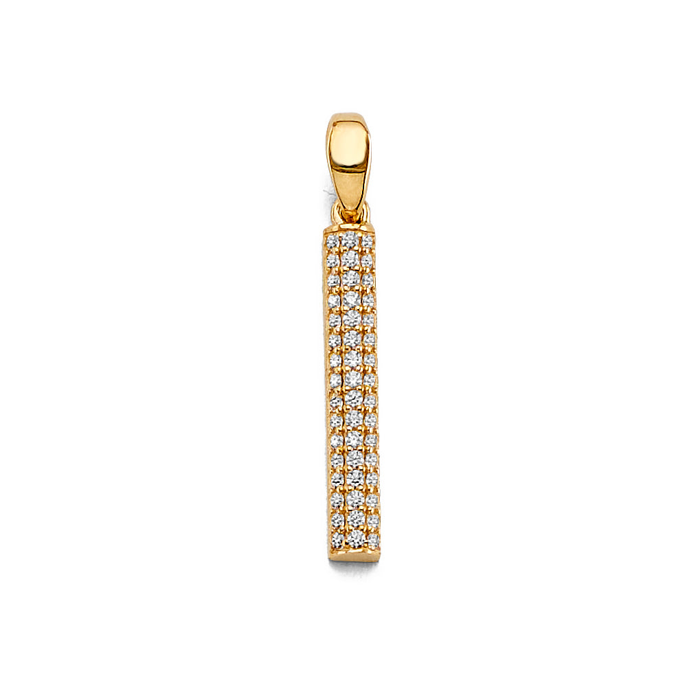 14K Yellow Gold CZ Bar Pendant