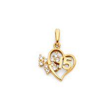 Load image into Gallery viewer, 14K Yellow Gold CZ 15 Years Heart Pendant