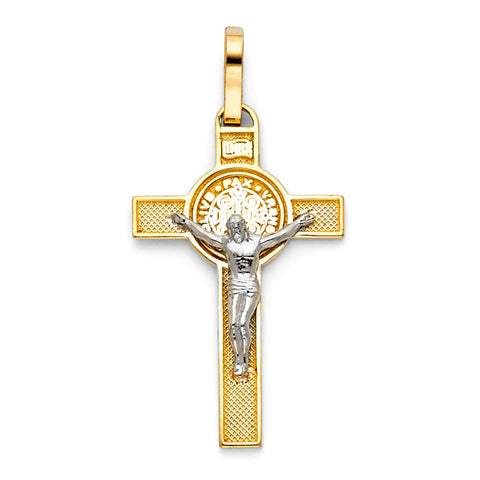 14K Two Tone Gold Crucifix Cross Big Pendant