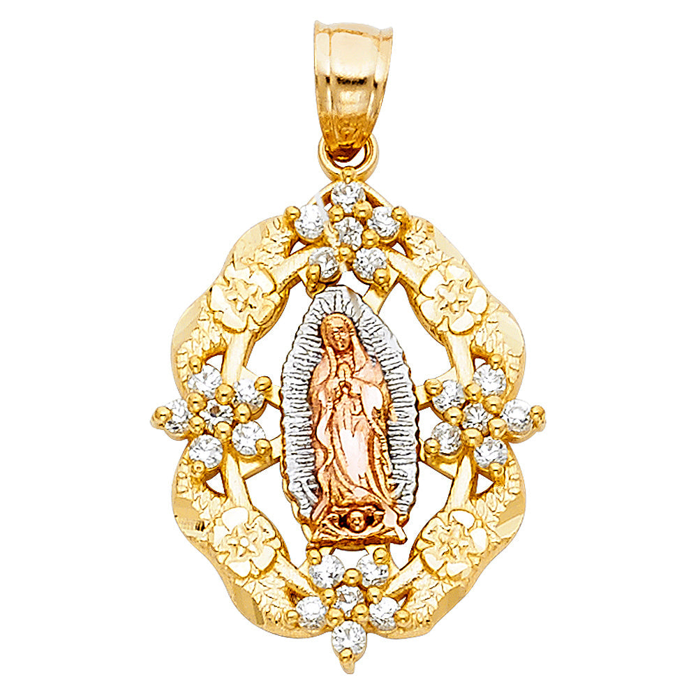 14K Tri Color Gold CZ Religious Pendant