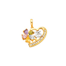 Load image into Gallery viewer, 14K Two Tone Gold CZ 15 Years Heart Pendant