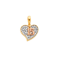 Load image into Gallery viewer, 14K Tri Color Gold 15 Years CZ Heart Pendant