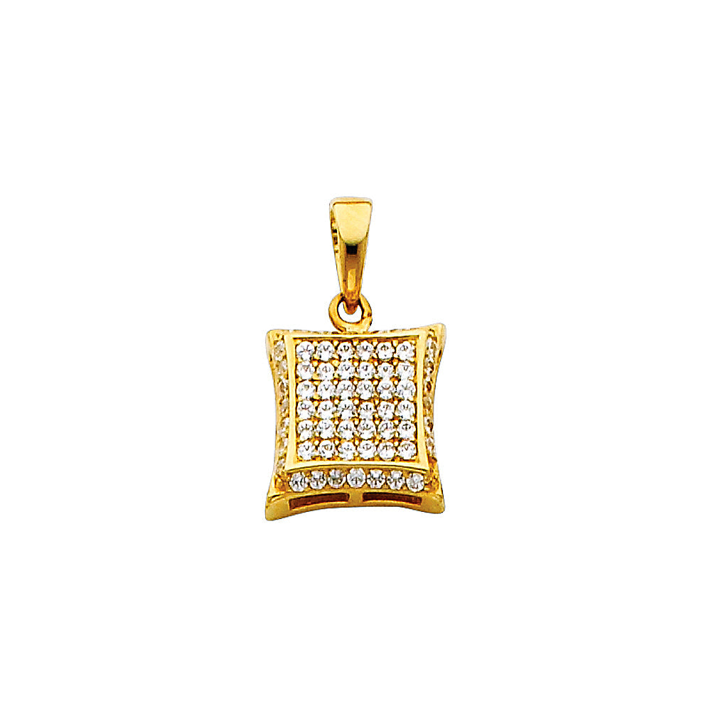 14K Yellow Gold CZ Square Pendant