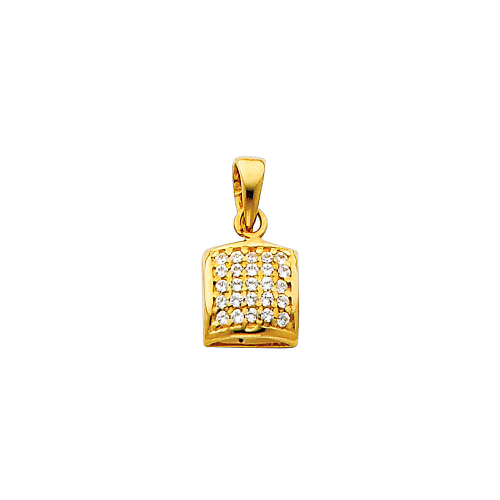 14K Yellow Gold Square CZ Pendant