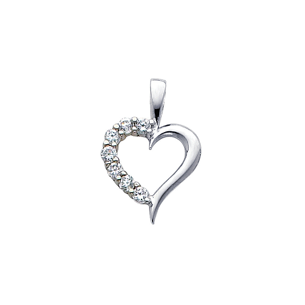 14K White Gold CZ Heart Pendant