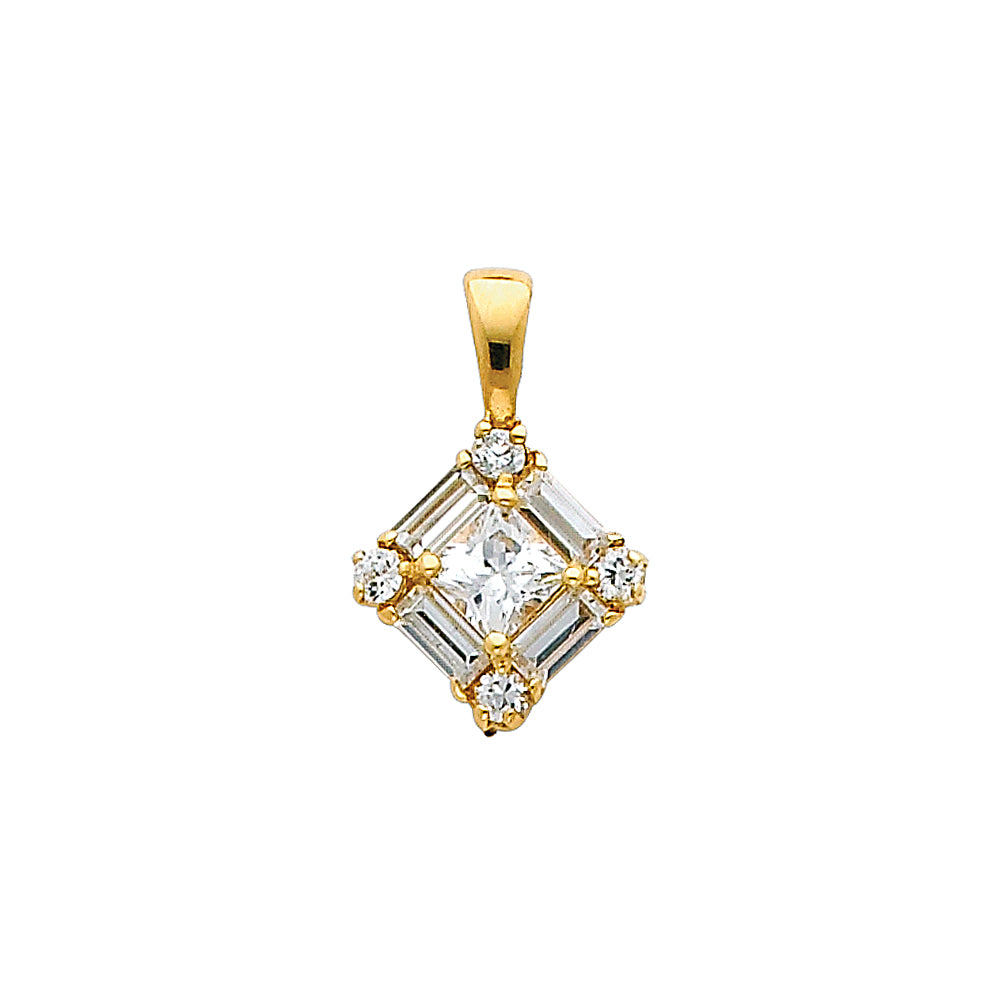 14K Yellow Gold CZ Square 12mm Pendant