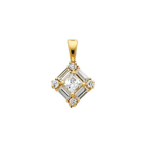 14K Yellow Gold CZ Square 12mm Pendant