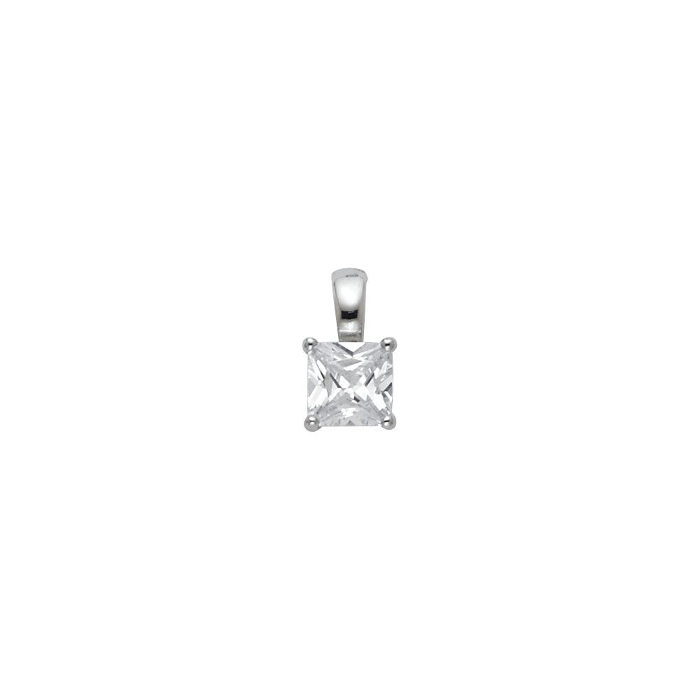 14K White Gold Princess CZ Basket Pendant