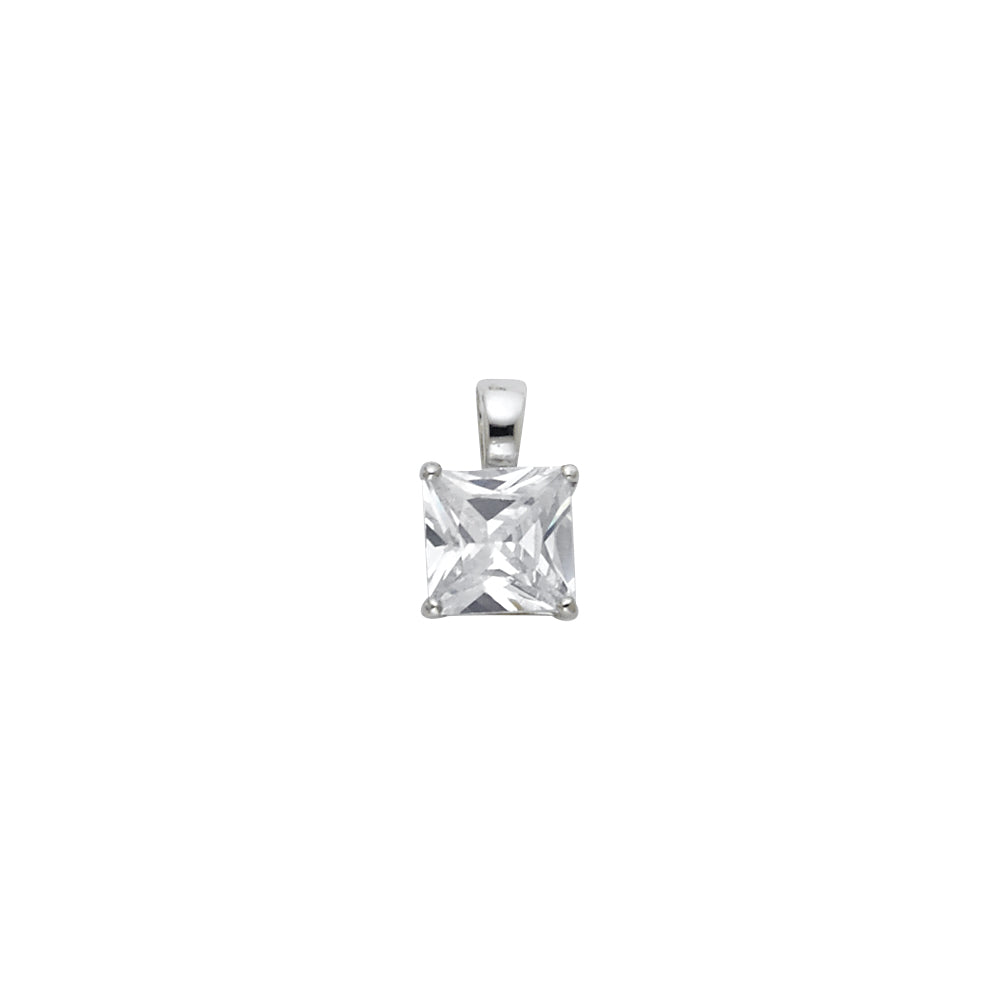 14K White Gold CZ Princess Basket Pendant