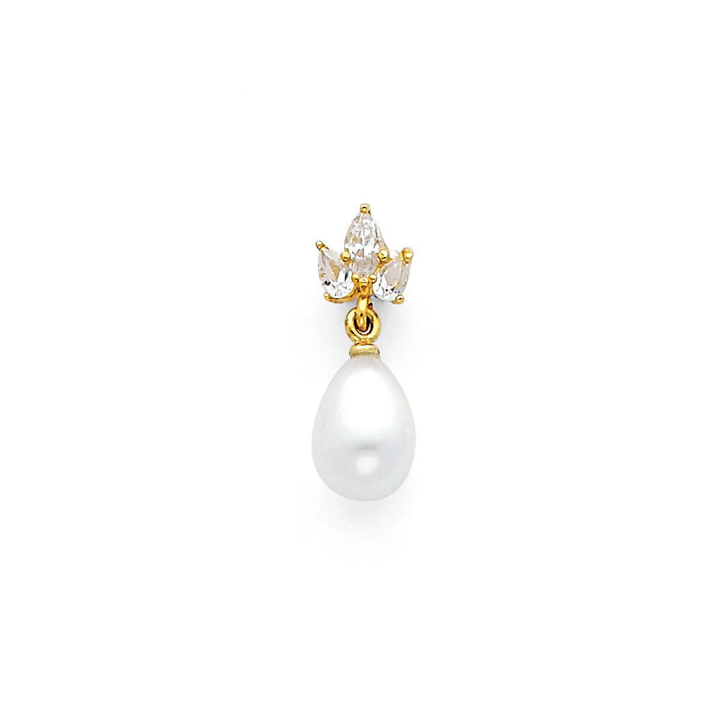 14K Yellow Gold CZ Drop Pearl Pendant