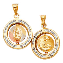 Load image into Gallery viewer, 14K Tri Color Gold CZ 2 Side Religious Pendant