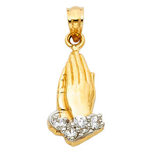 Load image into Gallery viewer, 14K Two Tone Gold CZ Praying Hands Pendant