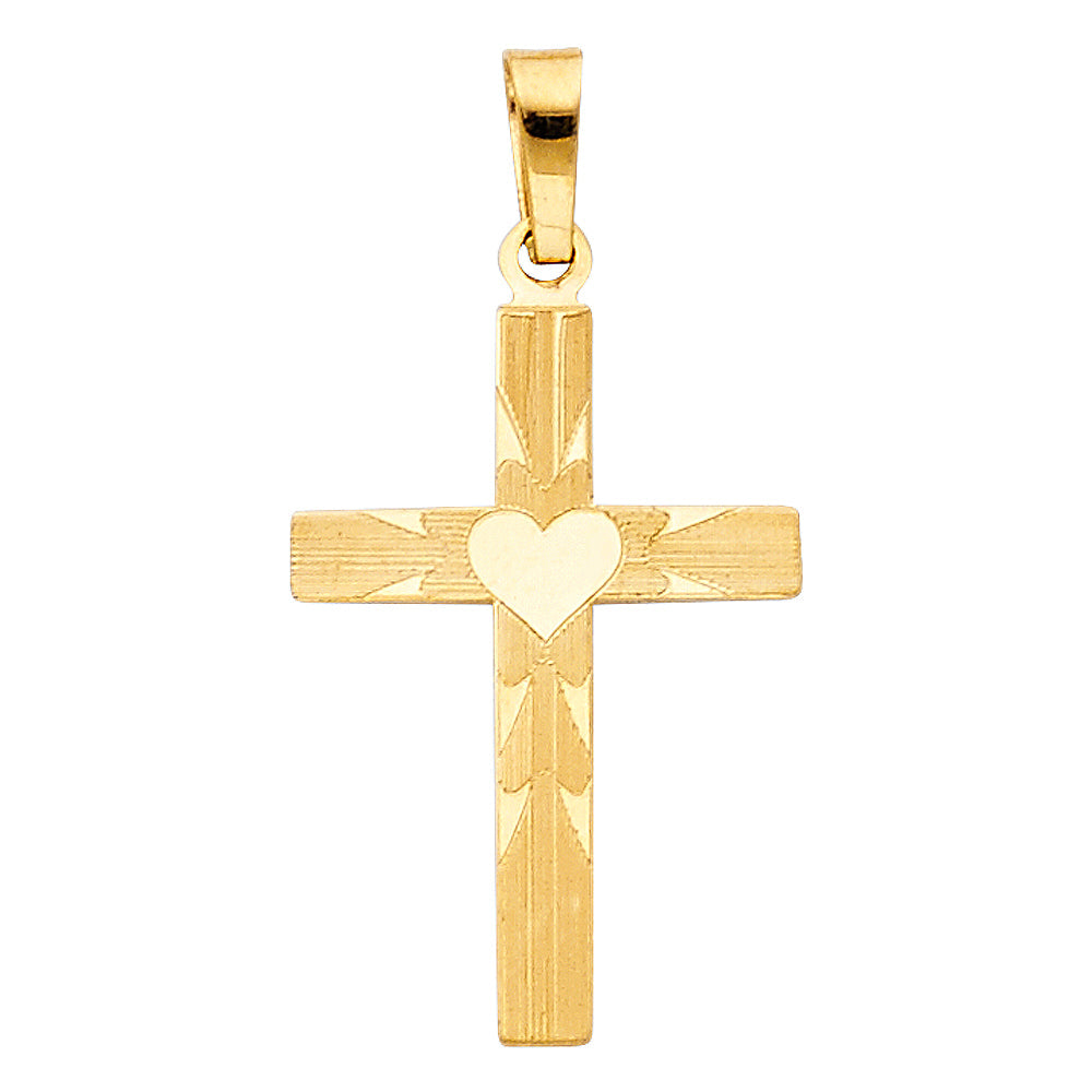 14K Yellow Gold Heart Cross Pendant