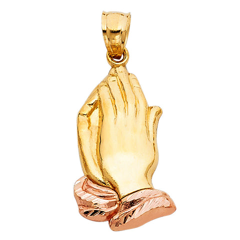 14K Two Tone Gold Big Praying Hands Pendant