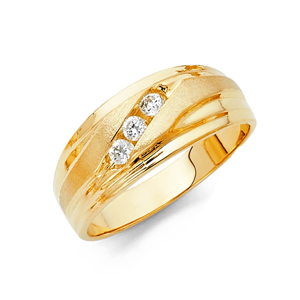 14K Yellow Gold CZ Men's Wedding Band