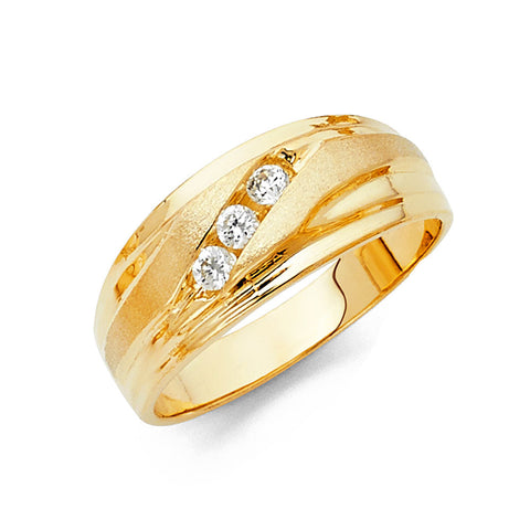 14K Yellow Gold CZ Men's Wedding Band