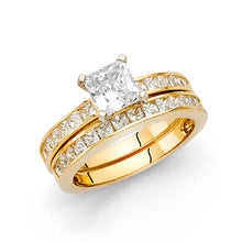 Load image into Gallery viewer, 14K Yellow Gold Square CZ Ladies Wedding Band and Engagement Ring-Sold Separately