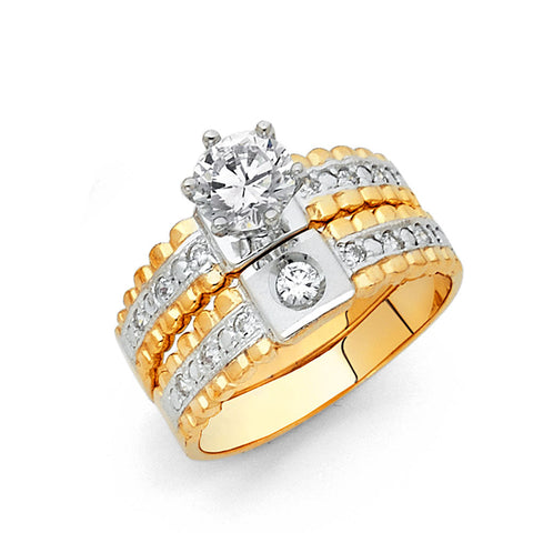 14K Two Tone Gold CZ Engagement Ring