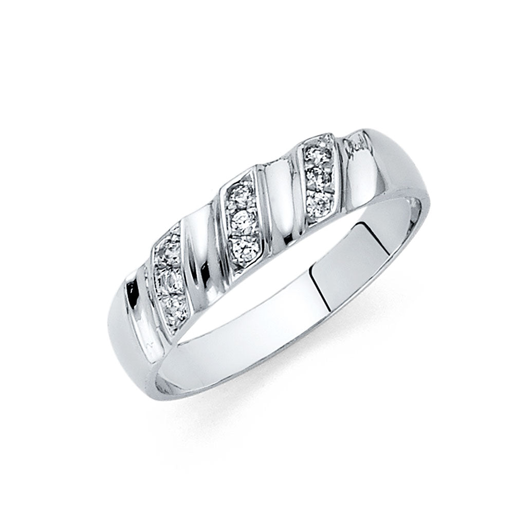 14K White Gold Men's CZ Wedding Band