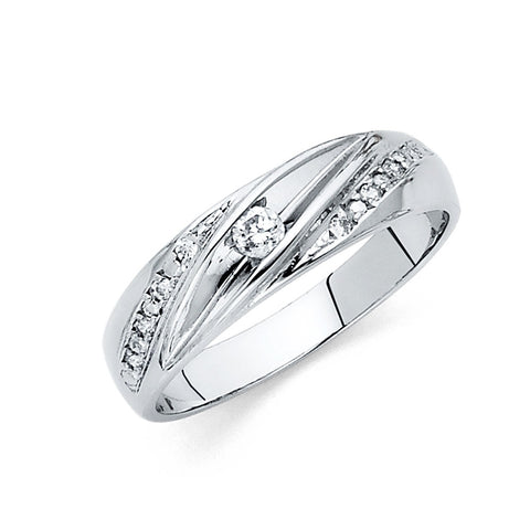 14K White Gold 6mm CZ Men's Wedding Band