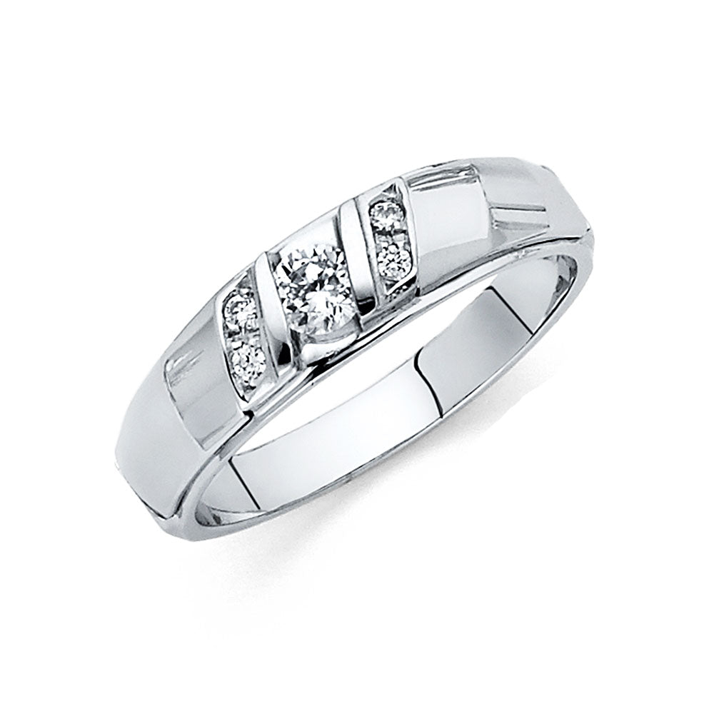 14K White Gold CZ 6mm Men's Wedding Band