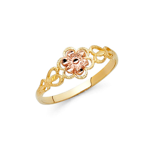 14K Two Tone Gold Fancy Flower Ring