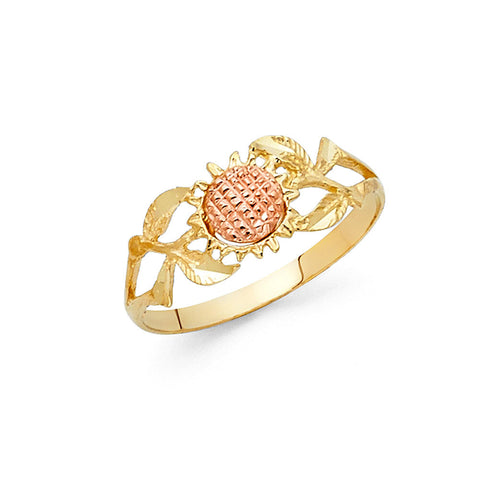 14K Two Tone Gold 8mm Fancy Flower Ring