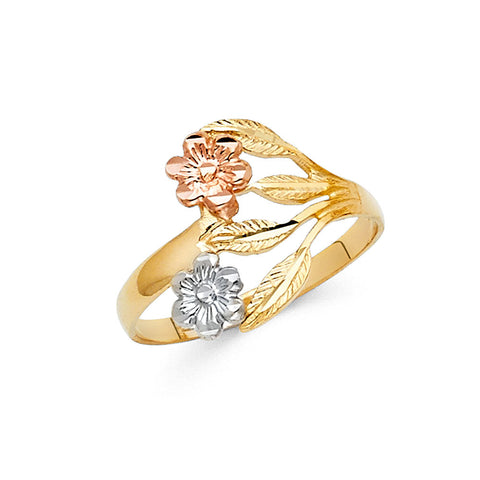 14K Tri Color Gold Fancy Flower Ring