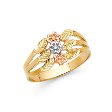 Load image into Gallery viewer, 14K Tri Color Gold Fancy Flowers Ring