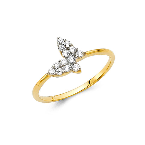 14K Two Tone Gold CZ Butterfly Fancy Ring