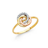 14K Tri Color Gold CZ Circles Fancy Ring