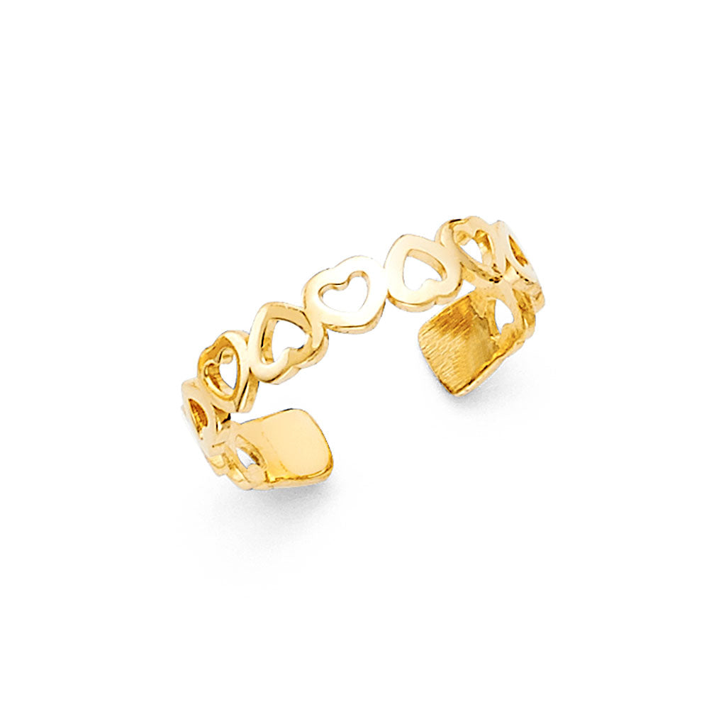 14K Yellow Gold Hearts Toe Ring