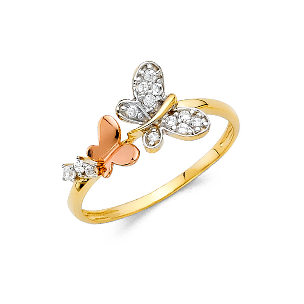 14K Two Tone Gold Butterfly CZ Fancy Ring