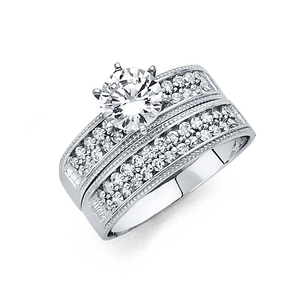 14K White Gold Double Line CZ Engagement Ring