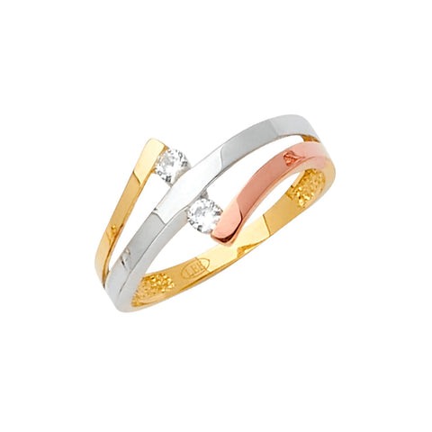 14K Tri Color Gold CZ Fancy Ring