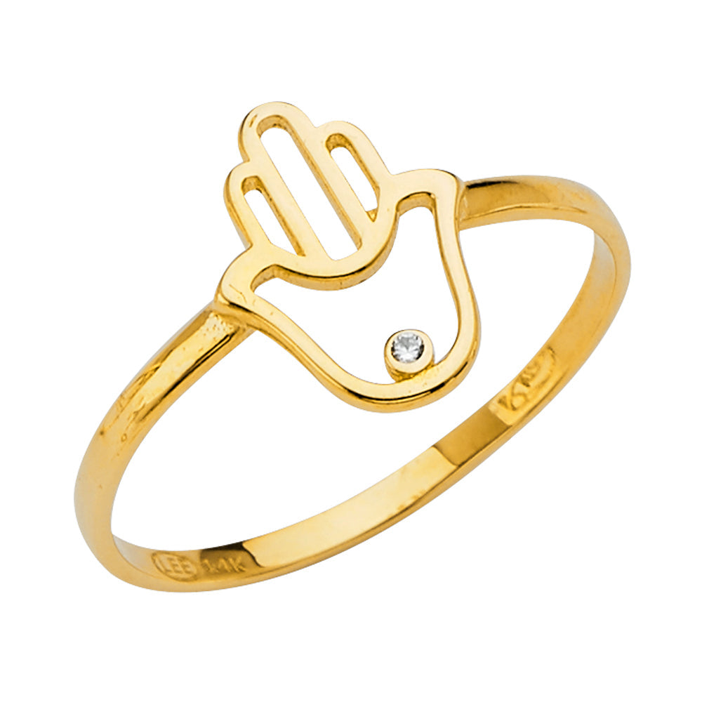 14K Yellow Gold Hamsa CZ Ring