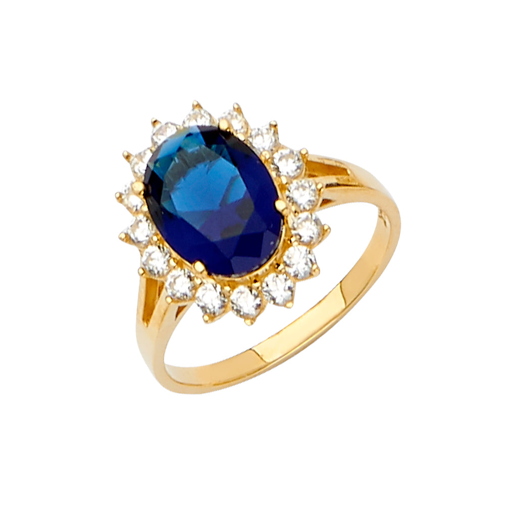 14K Yellow Gold Blue CZ Engagement Ring