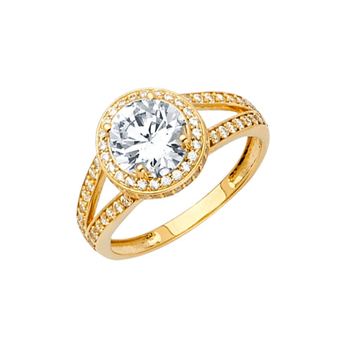 14K Yellow Gold Round CZ Engagement Ring