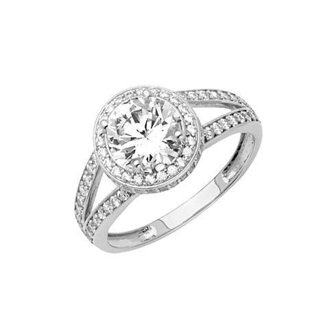 14K White Gold Round CZ Engagement Ring