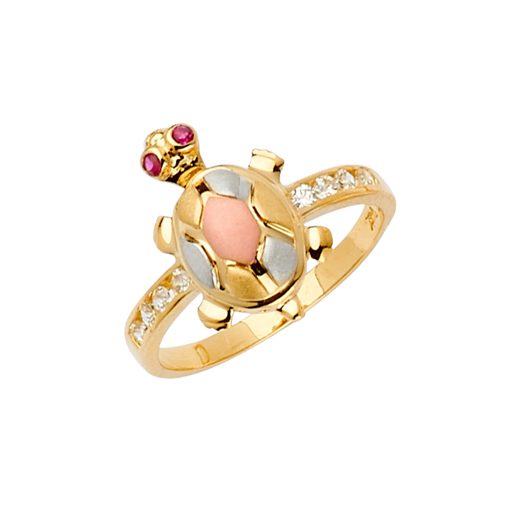 14K Tri Color Gold CZ Turtle Ring Or Half Set