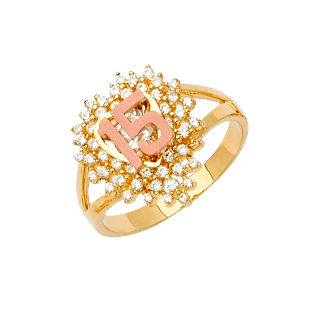 14K Two Tone Gold 15 Years CZ Ring Or Half Set