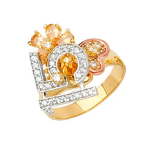 Load image into Gallery viewer, 14K Tri Color Gold CZ 15 Years Motion Ring Or Half Set