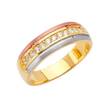 Load image into Gallery viewer, 14K Tri Color Gold Round Men&#39;s CZ Wedding Band Or Trio Set