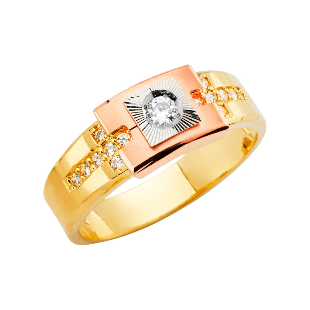 14K Two Tone Gold Men's CZ Ring