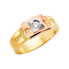 14K Two Tone Gold Men's CZ Ring