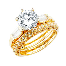 Load image into Gallery viewer, 14K Yellow Gold Ladies CZ Wedding Band and Engagement Ring-Sold Separately