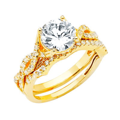 14K Yellow Gold Round CZ Engagement Ring