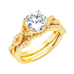 14K Yellow Gold Round CZ Engagement Ring